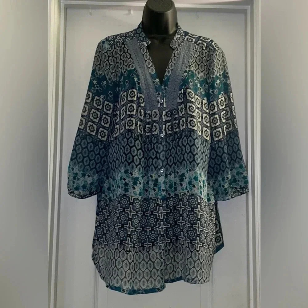 Kim Rogers 3/4 sleeve Sheer Blouse
